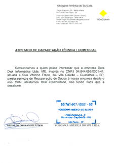 A Yokogawa atesta os serviços de recuperação de dados da DATADISK.