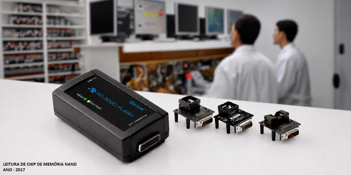 Equipamentos da DATADISK utilizados na recuperação de dados de pendrives com memórias TSOP48, LGA52, LGA56 e BGA132/156.