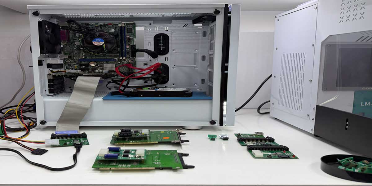 Placas PC-3000 utilizadas pela DATADISK desde 2005 para diagnóstico avançado de firmware, Service Area e recuperação de dados em HDs.