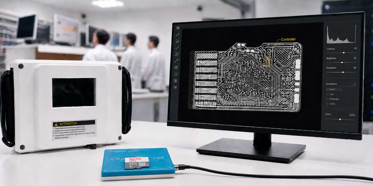 Raio-X portátil utilizado pela DATADISK na análise de cartões microSD e memórias monolíticas para identificação de danos no circuito e localização do controlador interno.
