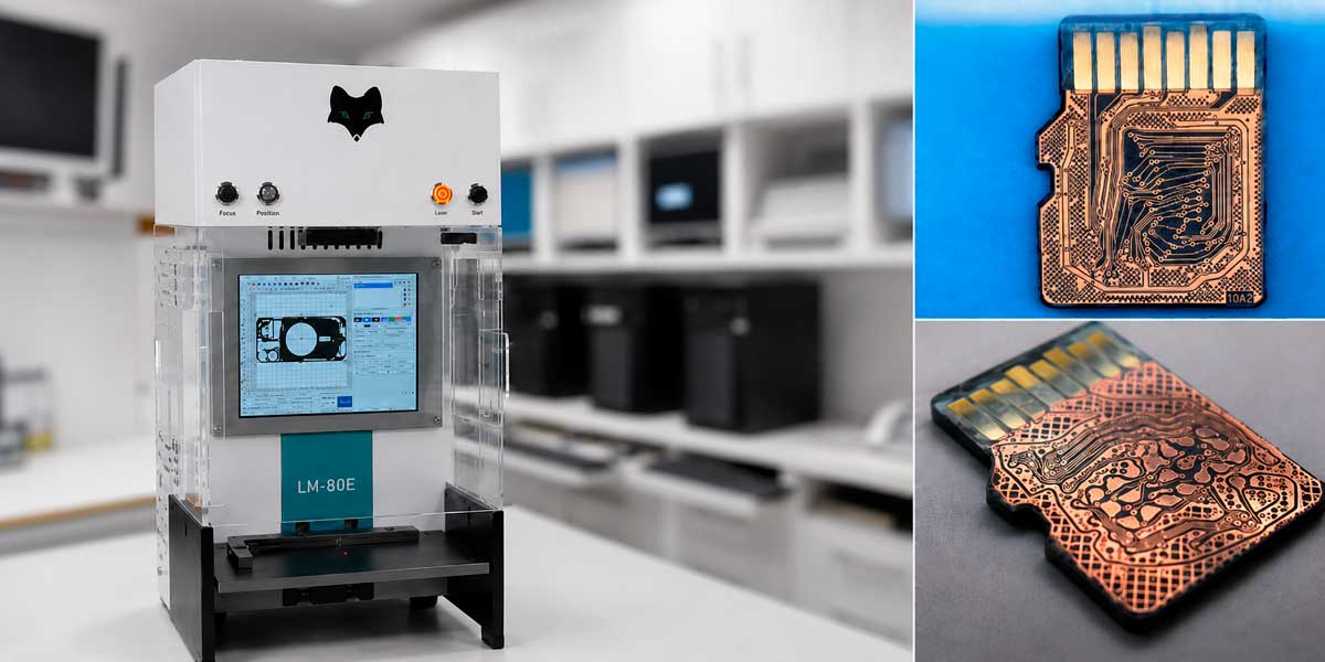Máquina REFOX LM-80E utilizada pela DATADISK na remoção a laser da camada de verniz de cartões microSD para análise avançada e identificação de pinout.